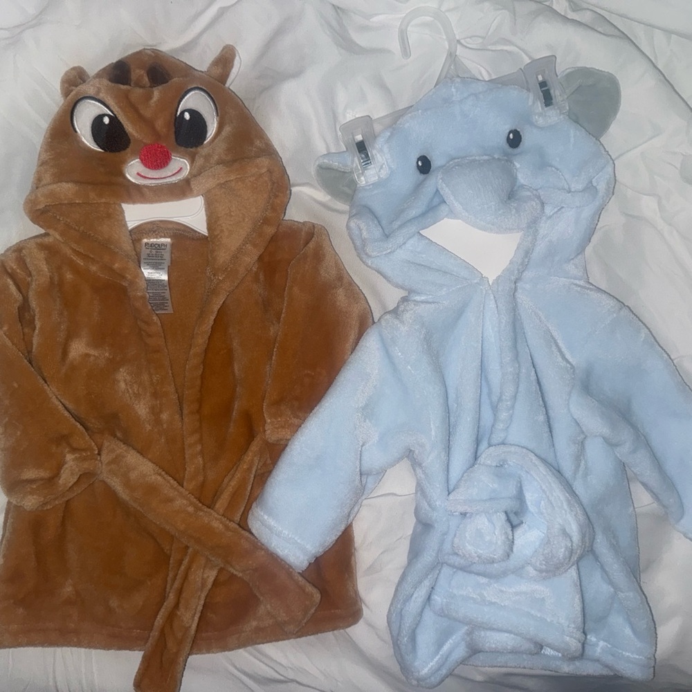 Rodolphe Menudier Kids Animal Bath Robes - Tan and Light Blue